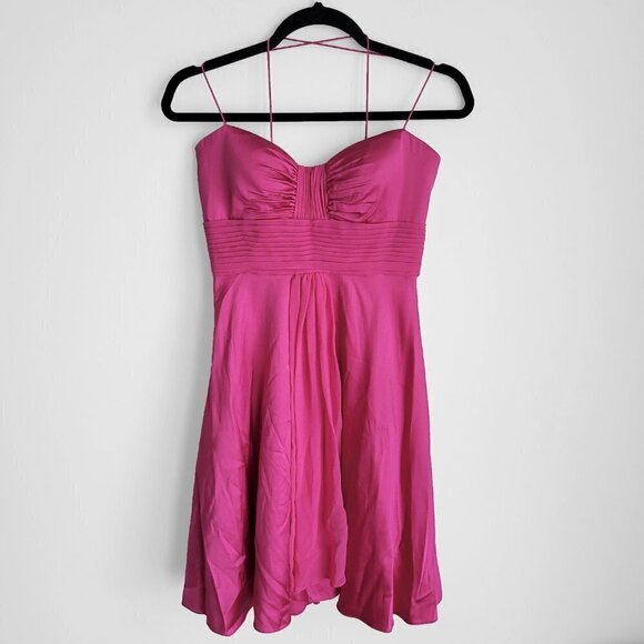 NWT Aidan Mattox Silk Hot Pink Sweetheart Neckline Cross Back Straps Dress - Picture 4 of 12